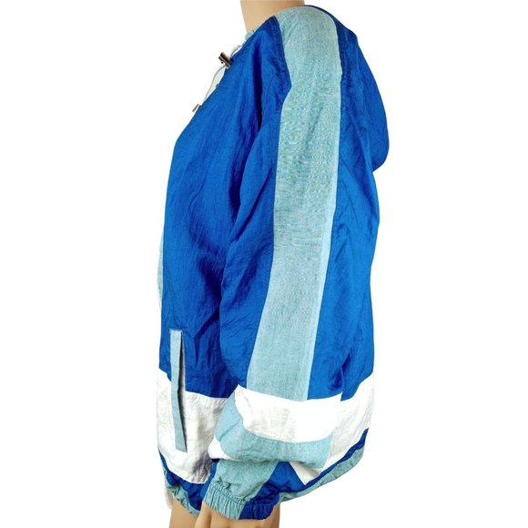 Vintage Jacket Active Frontier Hood 80s Blue Shoulder Pad Zip Denim Women Large - Picture 3 of 7